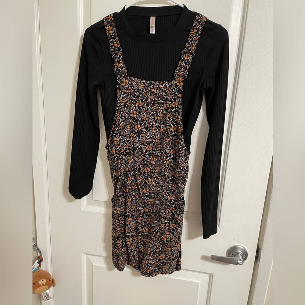 Black top with floral dress